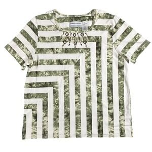 Alfred Dunner Petite Striped Beaded Neckline T-Shirt Top Green White Size PS